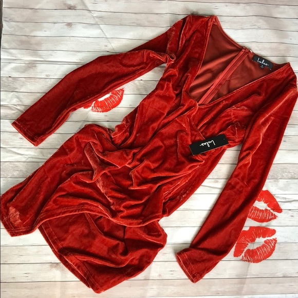 Lulu’s Rust Orange Velvet Ruched Bodycon Dress - Picture 5 of 9